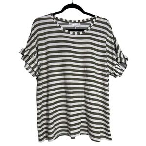 Jane & Delancey Green White Striped Oversized T-Shirt Top Ruffle Sleeves XL NWT